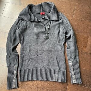 Esprit xs gray fold over collar cotton sweater